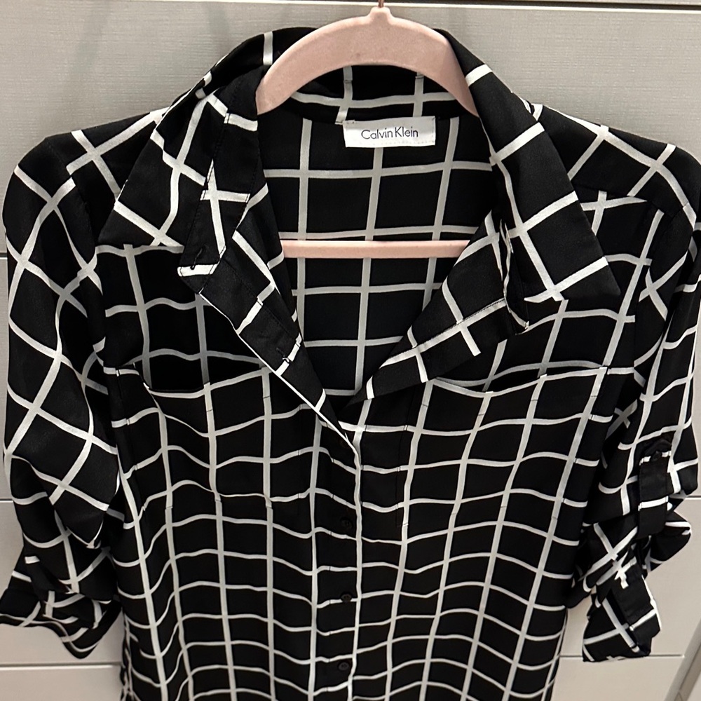 Calvin Klein Black and White Grid Button Down Shirt